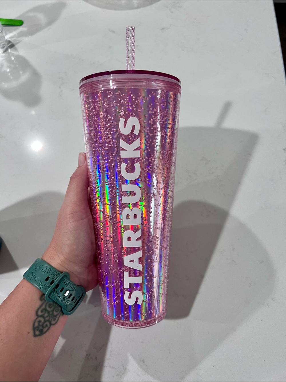 Starbucks Pink Bubble Holiday Tumbler 2023 24oz Cold Cup Venti